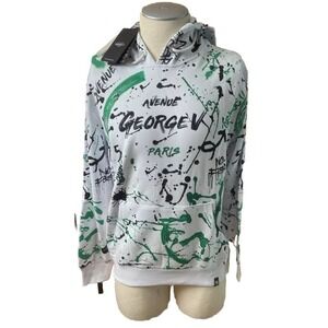 George V Paris Men's Hoodie Sweater Large White Splatter Pullover GV-2419